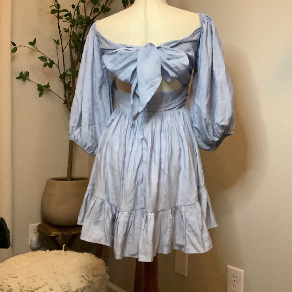 Debbie Dabbie Date Dance  Party Blue Boho Dress  sz 10 Festival Open Back Bow